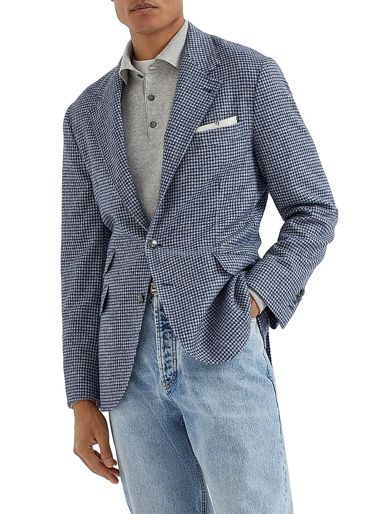 Wool and Alpaca Houndstooth Deconstructed Cavallo Blazer