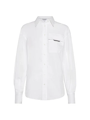 Stretch Cotton Poplin Shirt with Shiny Flap Detail