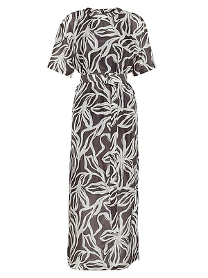 Silk Floral Print Pongée Midi T-Shirt Dress