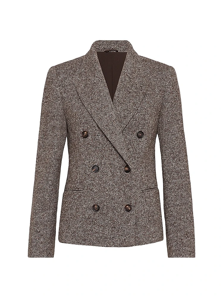 Virgin Wool and Silk Mélange Diagonal Blazer with Monili