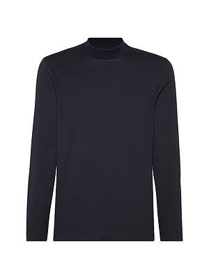 Cotton Jersey Mock Neck Long Sleeve T-Shirt