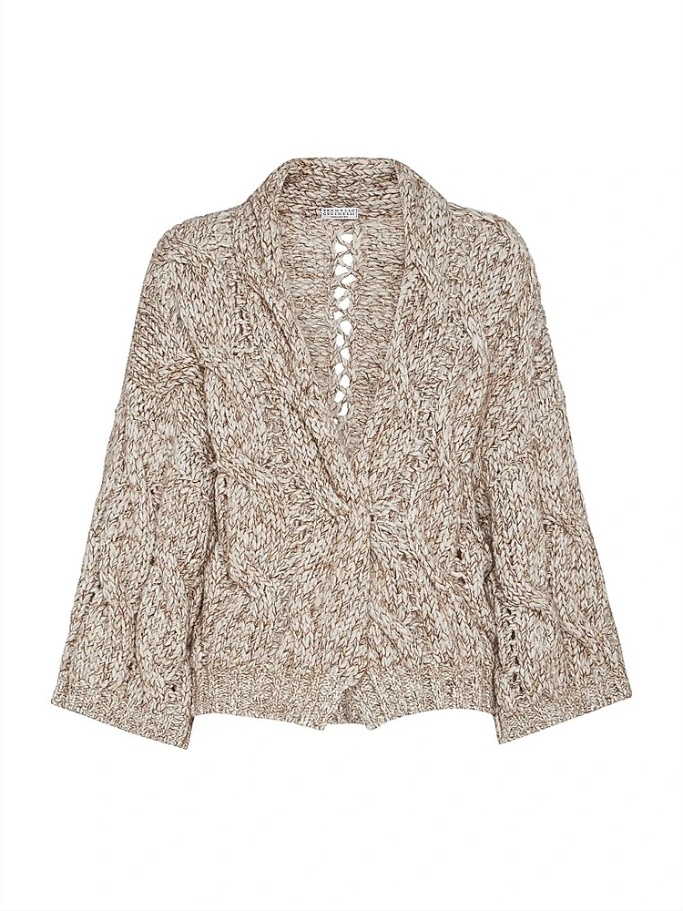Dazzling Chiné Cable Knit Cardigan Soft Wool, Cashmere and Mohair