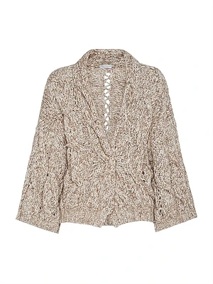 Dazzling Chiné Cable Knit Cardigan Soft Wool, Cashmere and Mohair