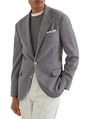 Wool, Cashmere and Silk Houndstooth Deconstructed Blazer