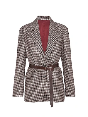Wool and Alpaca Houndstooth Blazer with Leather Belt Monili