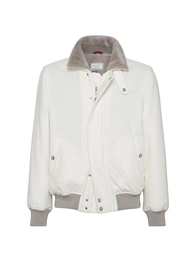 Lightweight Water Resistant Cashmere Aviator Jacket with Shearling Lining