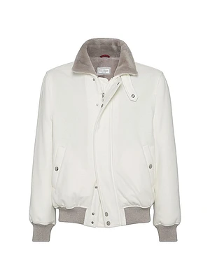 Lightweight Water Resistant Cashmere Aviator Jacket with Shearling Lining