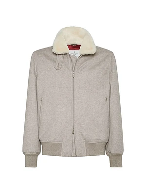 Bonded Cashmere Bomber Jacket with Detachable Shearling Insert