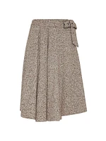 Flecked Virgin Wool and Silk Chevron Kilt Skirt with Monili