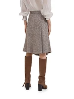 Flecked Virgin Wool and Silk Chevron Kilt Skirt with Monili