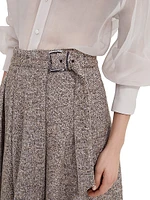 Flecked Virgin Wool and Silk Chevron Kilt Skirt with Monili