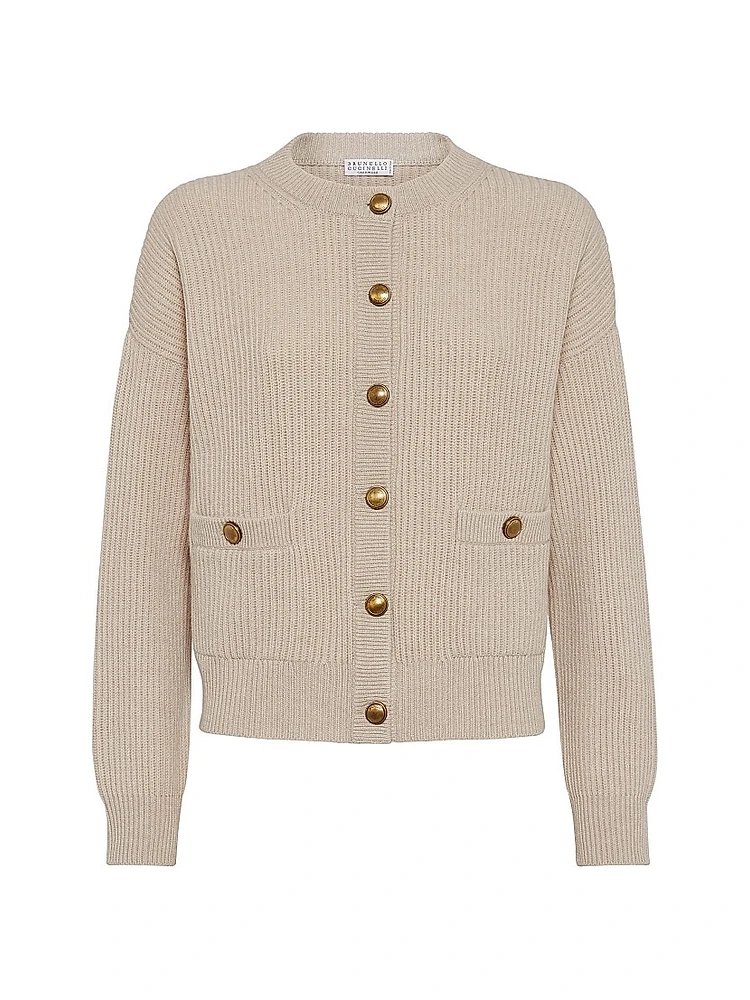 Virgin Wool Cashmere and Silk English Rib Cardigan