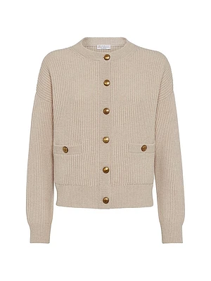 Virgin Wool Cashmere and Silk English Rib Cardigan