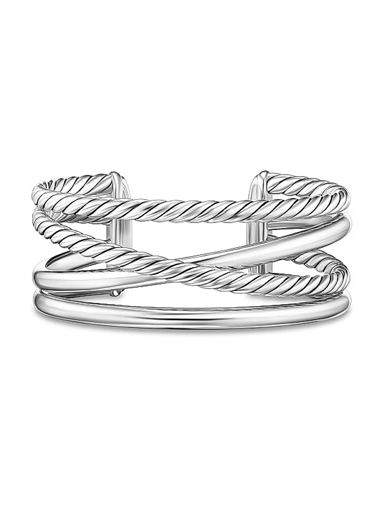 Bold Crossover Multi Row Cuff Bracelet in Sterling Silver, 24.4MM