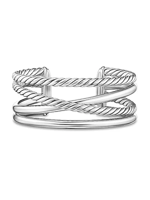 Bold Crossover Multi Row Cuff Bracelet in Sterling Silver, 24.4MM