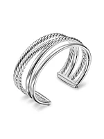 Bold Crossover Multi Row Cuff Bracelet in Sterling Silver, 24.4MM