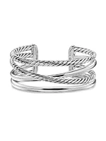 Bold Crossover Multi Row Cuff Bracelet in Sterling Silver, 24.4MM