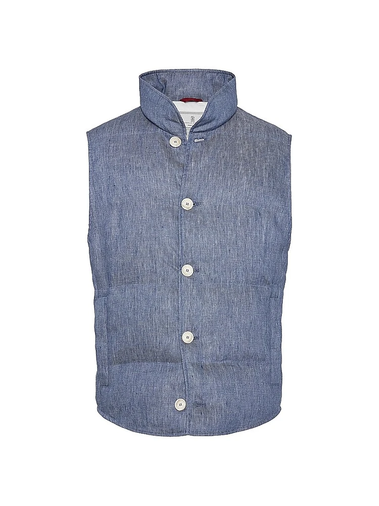 Denim Effect Linen Down Vest