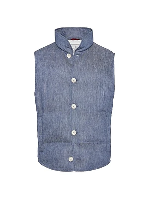Denim Effect Linen Down Vest
