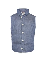 Denim Effect Linen Down Vest