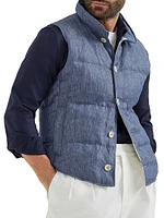 Denim Effect Linen Down Vest
