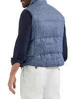 Denim Effect Linen Down Vest