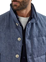 Denim Effect Linen Down Vest