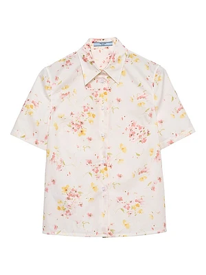 Short-Sleeved Floral Print Poplin Shirt