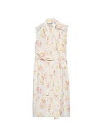 Pleated Floral Print Poplin Dress