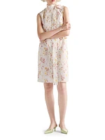 Pleated Floral Print Poplin Dress