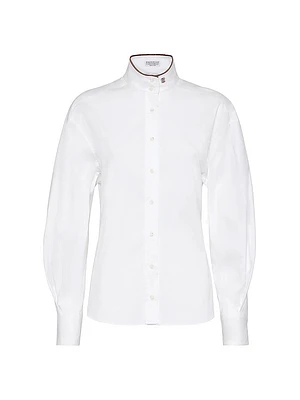 Stretch Cotton Poplin Shirt with Shiny Collar Detail