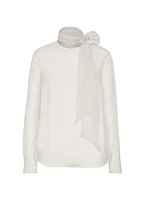 Crispy Silk Pussybow Blouse with Monili