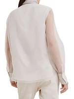 Crispy Silk Pussybow Blouse with Monili