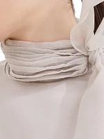 Crispy Silk Pussybow Blouse with Monili