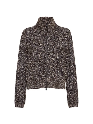 Dazzling Chiné Cable Knit Cardigan Soft Wool, Cashmere and Mohair with Zipper
