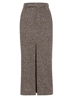 Virgin Wool and Silk Mélange Diagonal Sartorial Pencil Skirt with Monili