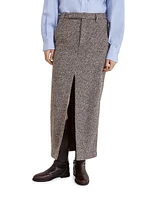 Virgin Wool and Silk Mélange Diagonal Sartorial Pencil Skirt with Monili