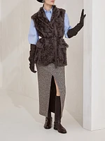 Virgin Wool and Silk Mélange Diagonal Sartorial Pencil Skirt with Monili