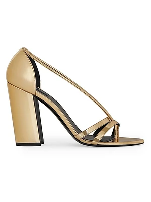 Block Heeled Sandals Mirror Effect Leather