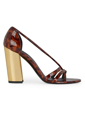 Block Heeled Sandals Tortoise Shell Patent Leather