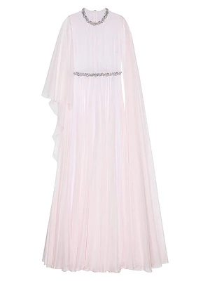 Draped Evening Dress Chiffon with Crystals and Cape