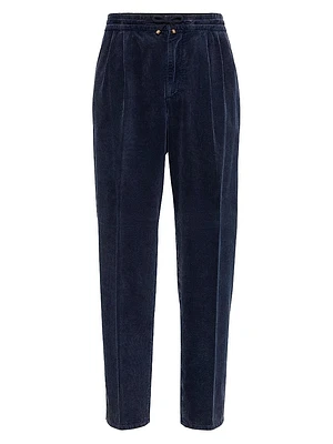 Leisure Fit Trousers Cotton Corduroy with Drawstring and Double Pleats