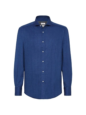 Stretch Cotton Chevron Flannel Slim Fit Shirt