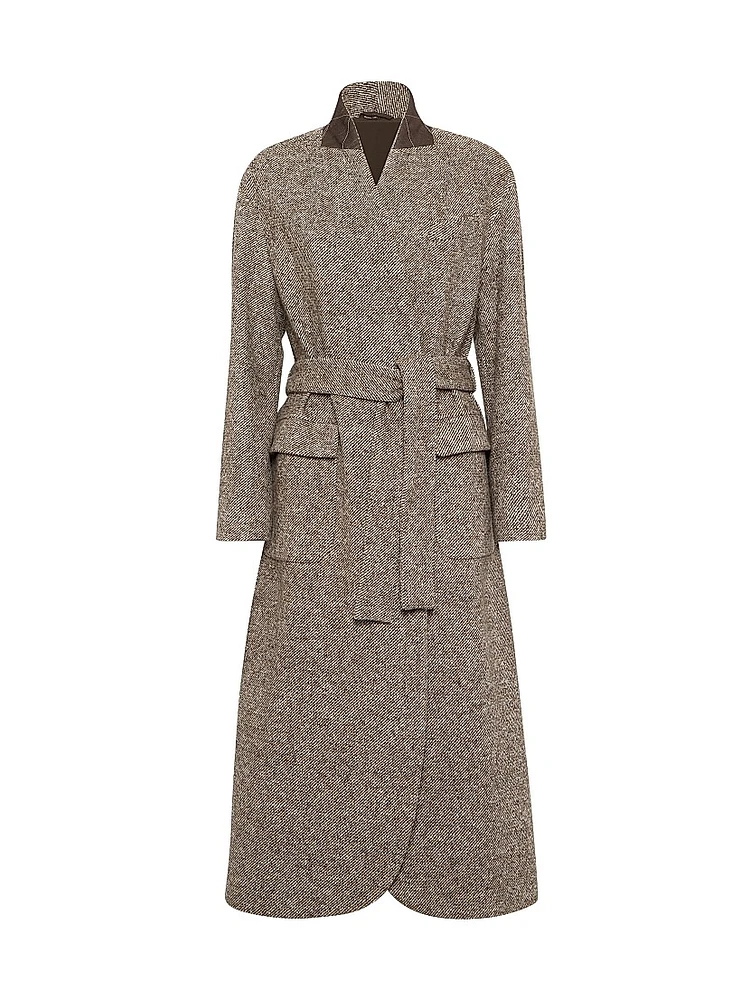 Virgin Wool and Silk Mélange Diagonal Belted Coat