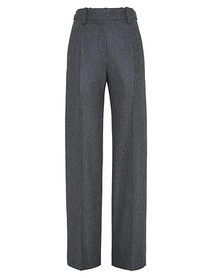Virgin Wool Flannel Straight Loose Trousers