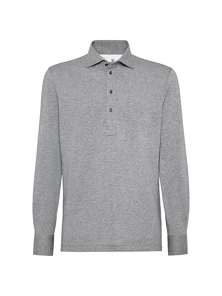 Cotton Jersey Long Sleeve Polo Shirt