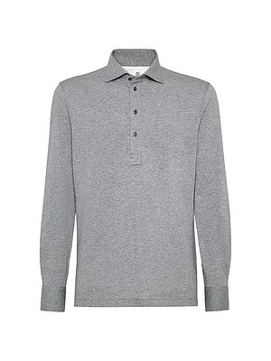 Cotton Jersey Long Sleeve Polo Shirt