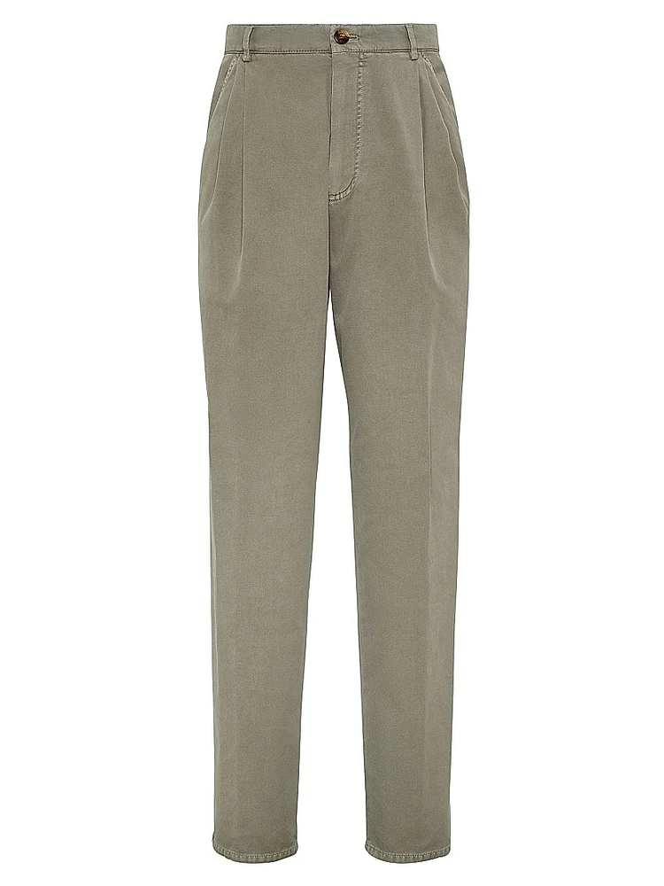 Twisted Cotton Gabardine Trousers with Double Pleats