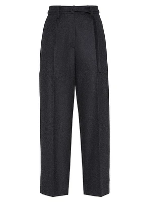 Virgin Wool Flannel Straight Cropped Trousers
