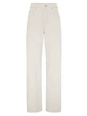 Stretch Dyed Denim Loose Barrel Trousers